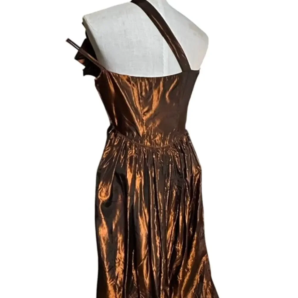 Vintage Fred Perlberg Dance Originals Copper Taffeta Ballgown One Shoulder SM